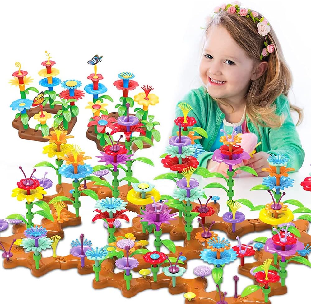 Masroo Flower Garden Building Toys, 224 Pcs Educational Gardening Pretend Toys Kit, Gardening Toy Preschool Garden Play Set Ideal Birthday, New Year Gift for Kids and Toddlers