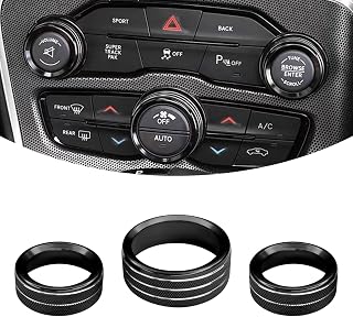 3PCS Air Conditioner Button for Challenger Durango 2015-2022, Car Interior Decorated Colored Climate Control AC Switch Audio CD Aluminum Trim Alloy Knob Cover Ring(Black)