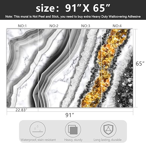Miniatura 4 de Papel tapiz de tela mármol negro y dorado para sala de estar, arte abstracto, dormitorio, baño, mural de pared - 91 x 65 pulgadas (no se puede