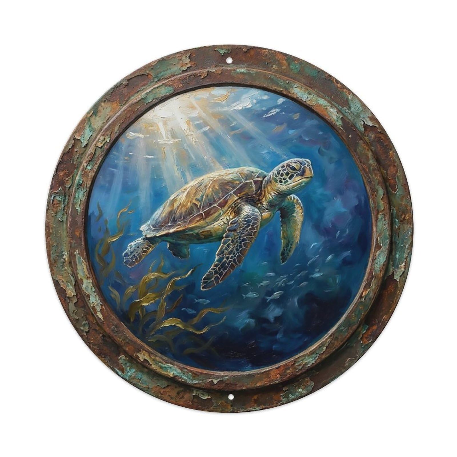 Vintage Porthole Sea Turtle Ship Window Undersea Deep Sea Metal Tin Sign