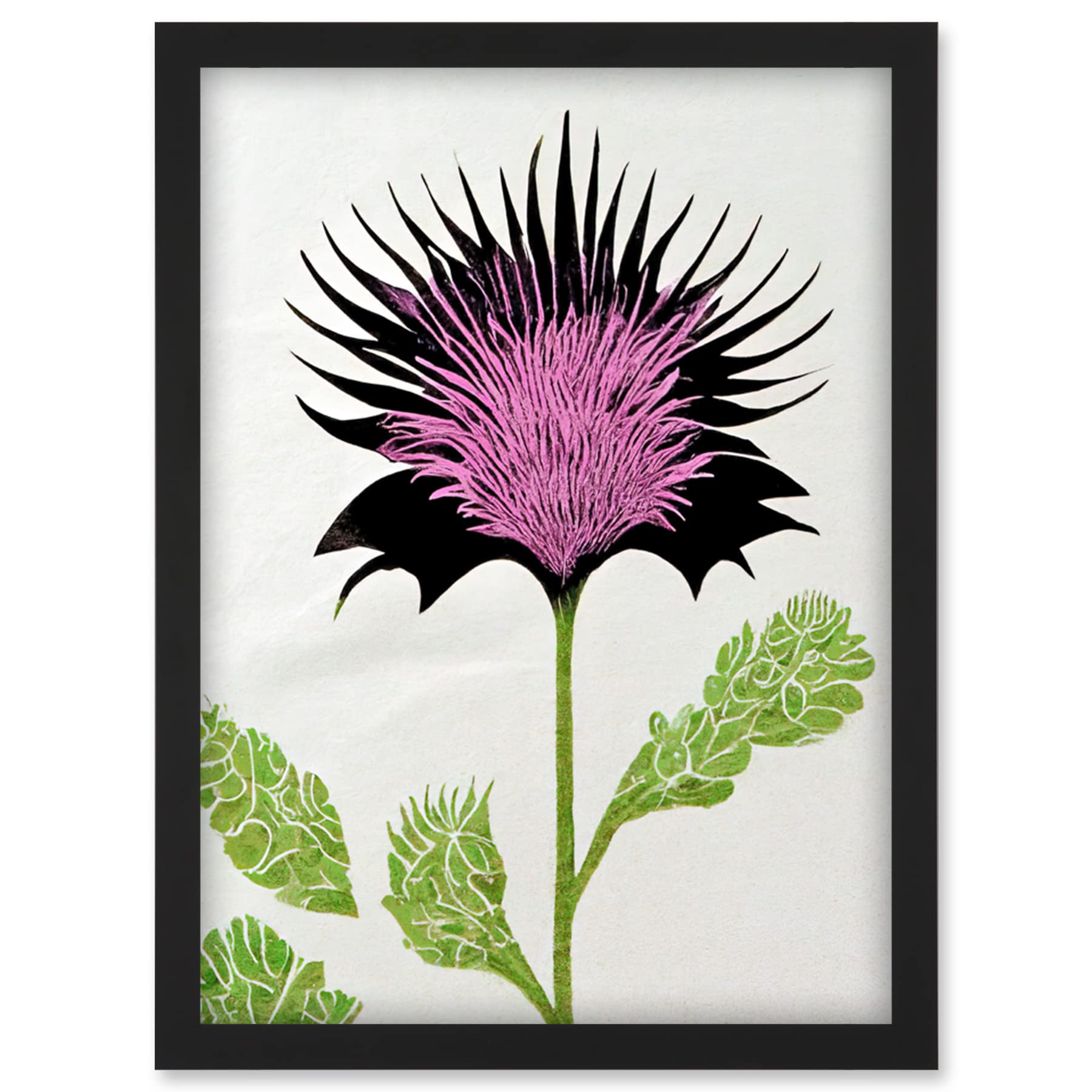 Doppelganger33 LTD Linocut Scottish Thistle Abstract Wildflower Artwork Framed Wall Art Print A4
