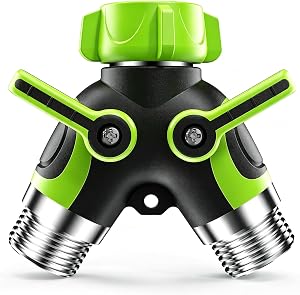 Insoma Hose Splitter 2 Way, Heavy Duty Garden Hose Splitter, 100% Metal Water Hose Connector with Dual Shut Off Valves, 3/4 Inch GHT Spigot Splitters with Extra Long Metal Handle for Outdoor Faucet