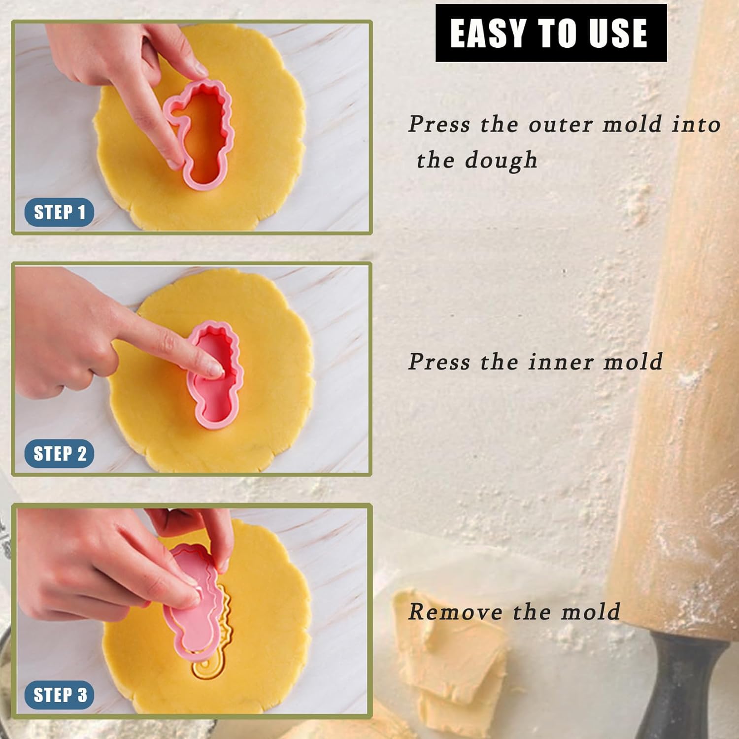 8 Pcs Ocean Cookie Cutters Set Baking Molds 3D Ocean Press type Cookie Cutter for Baking, Fondant, Cheese, and Pastries - Image 4