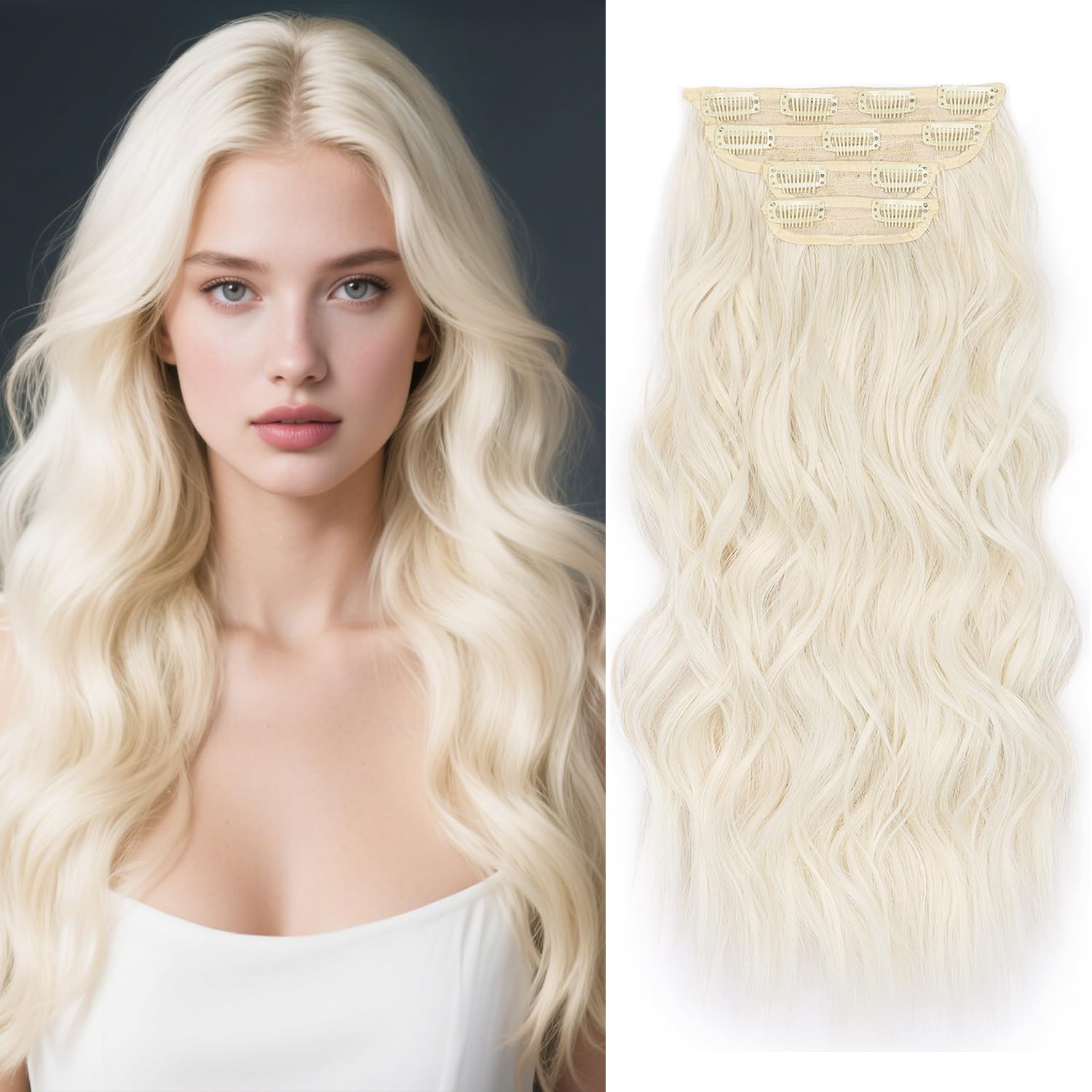 Amazon.com : Clip in Hair Extensions Platinum Blonde 22 Inch Synthetic ...