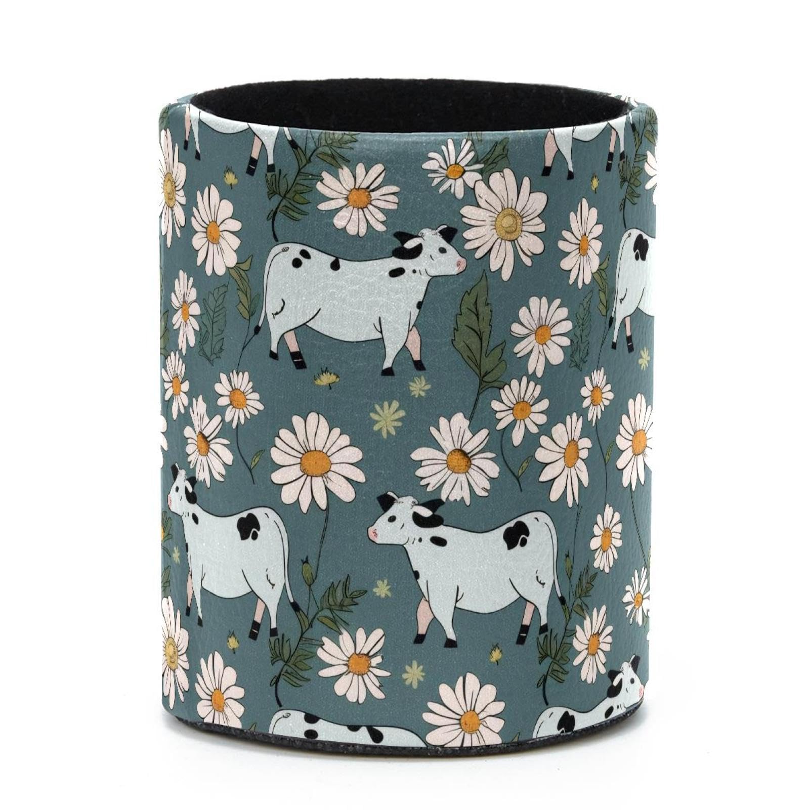 VAPOKF Round Pencil Holders for Desk, Chamomile Cows Pen Holders Pen Pot Makeup Brushes Storage Desktop Stationery Supplies Organiser for Home Office