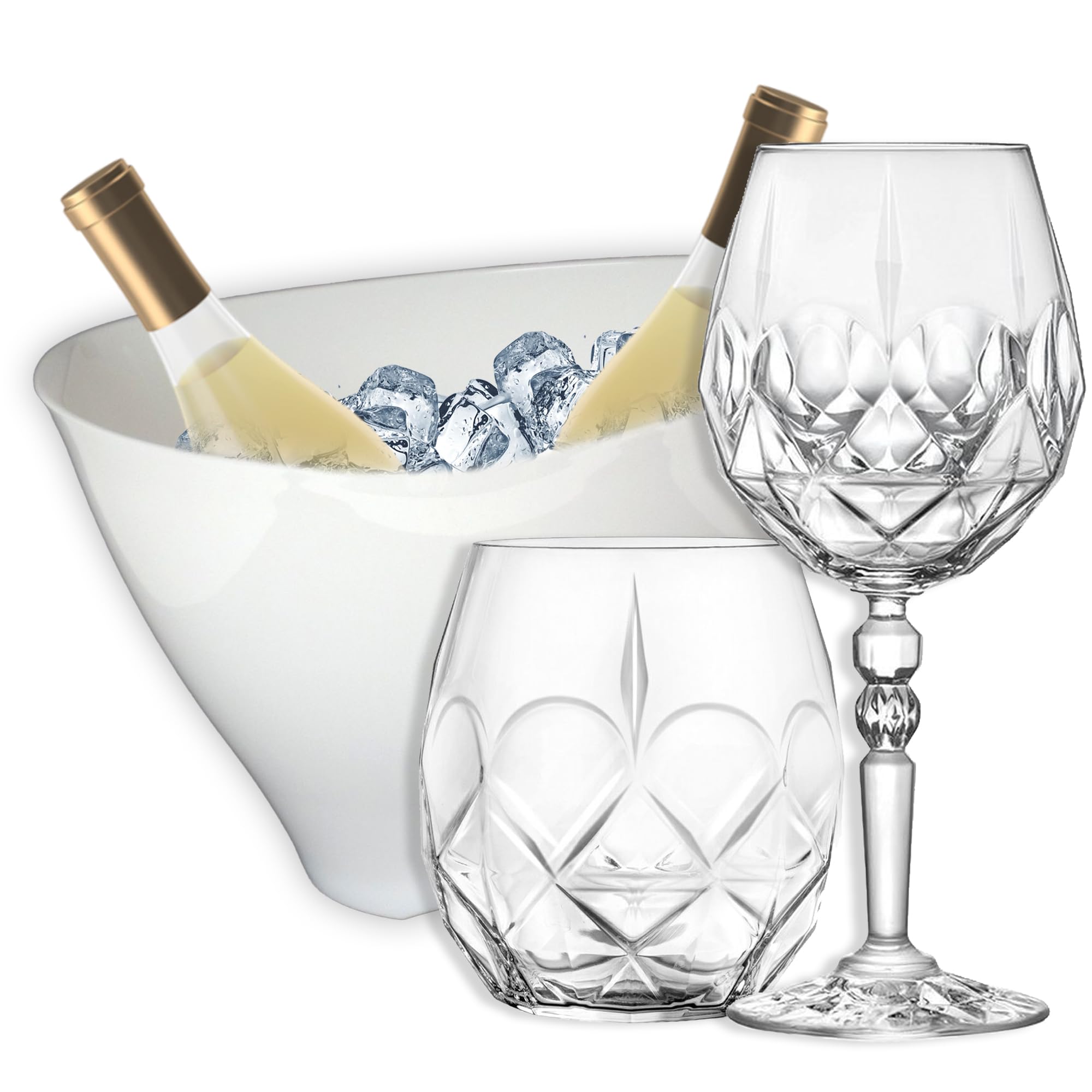 Sicignano | Juego de 6 copas de 53 cl, con 6 vasos de 38 cl, Alkemist para vino, agua, whisky, licores, cócteles, cristal ecológico, transparentes, resistentes, de regalo con cubo de champán blanco y