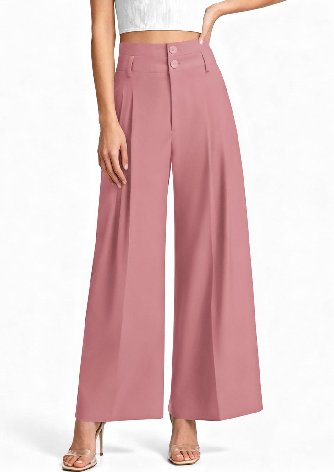 PRETTYGARDEN Womens Spring Wide Leg Palazzo Pants 2026 Trendy Loose Button High Waist Pleated Work Business Casual Trousers