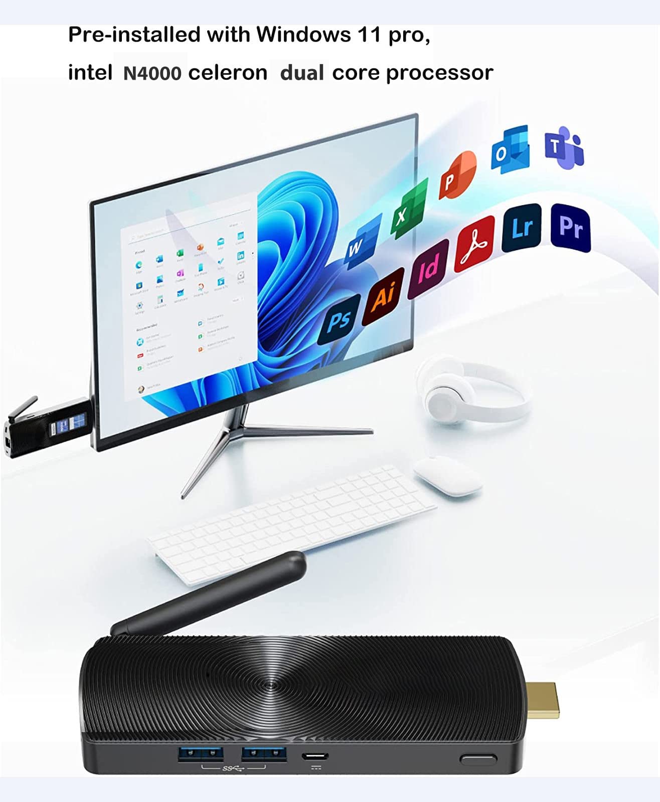 Amazon.com: MeLE PCG02 Mini PC Stick Computer, Celeron N4000 4 GB