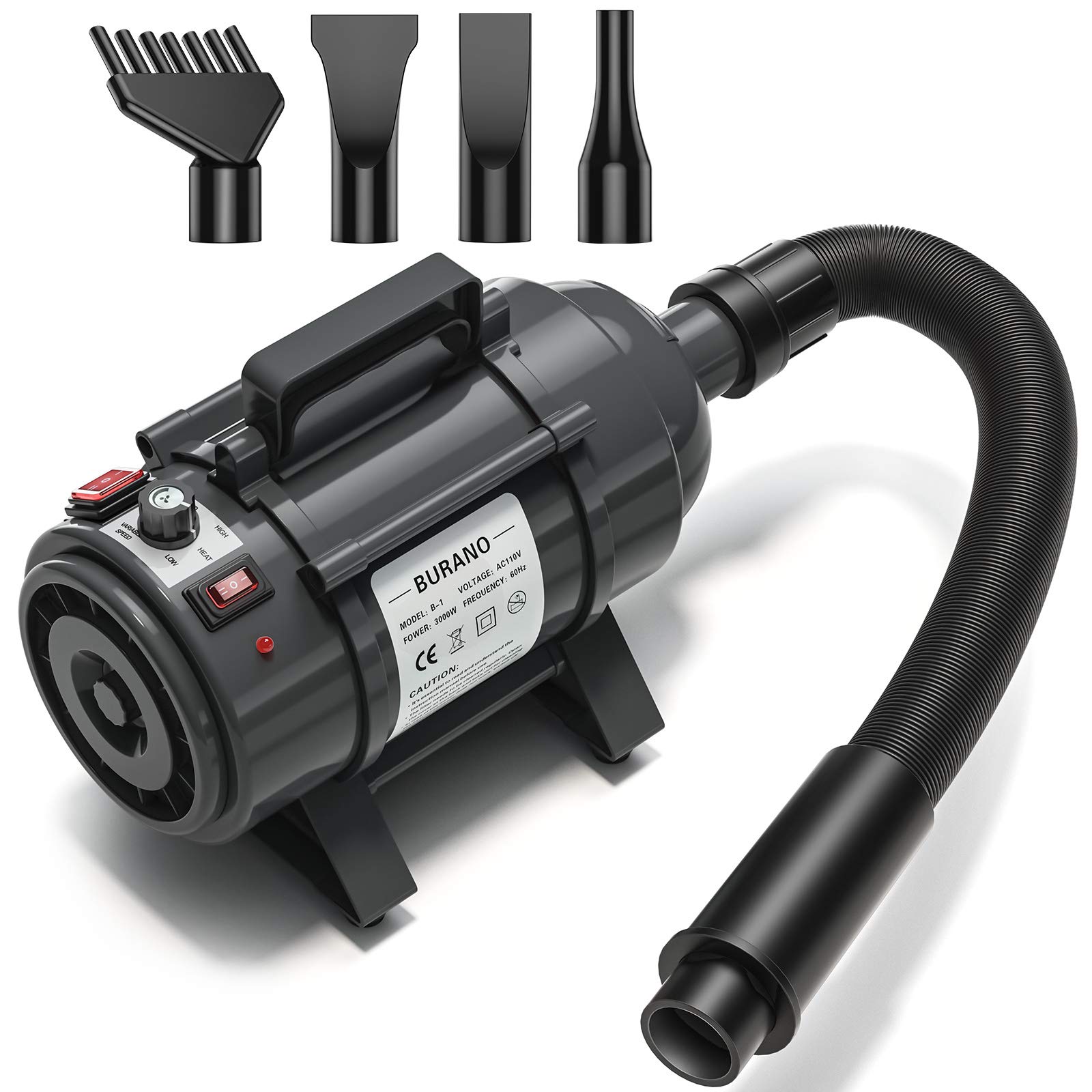 Burano Dog Dryer, High Velocity Pet Hair Dryer, 4.0HP Stepless Adjustable Speed Dog Hair Force Dryer