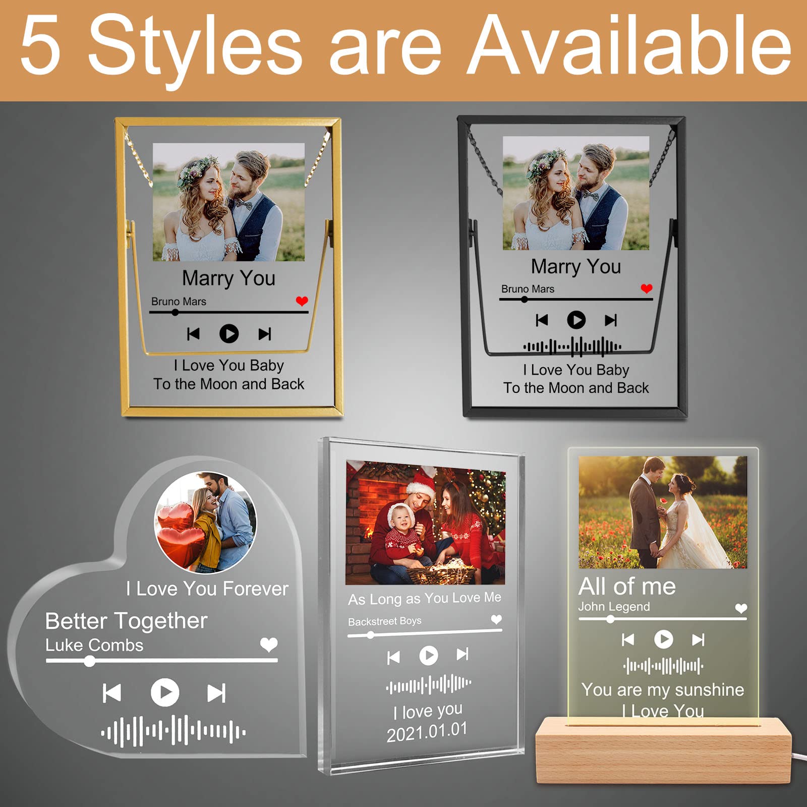 Personalized Acrylic Song Plaques Photo Frame Custom Music Plaque Picture Frame Customized Album Cover Scannable Code Gift for Music Lovers