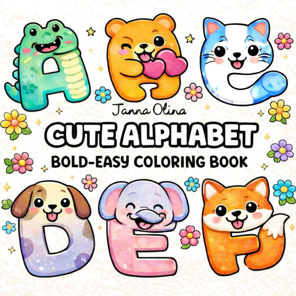 Cute Alphabet: Bold & Easy Coloring Book for Kids: Fun, Simple, and Adorable Designs for Kids and Beginners