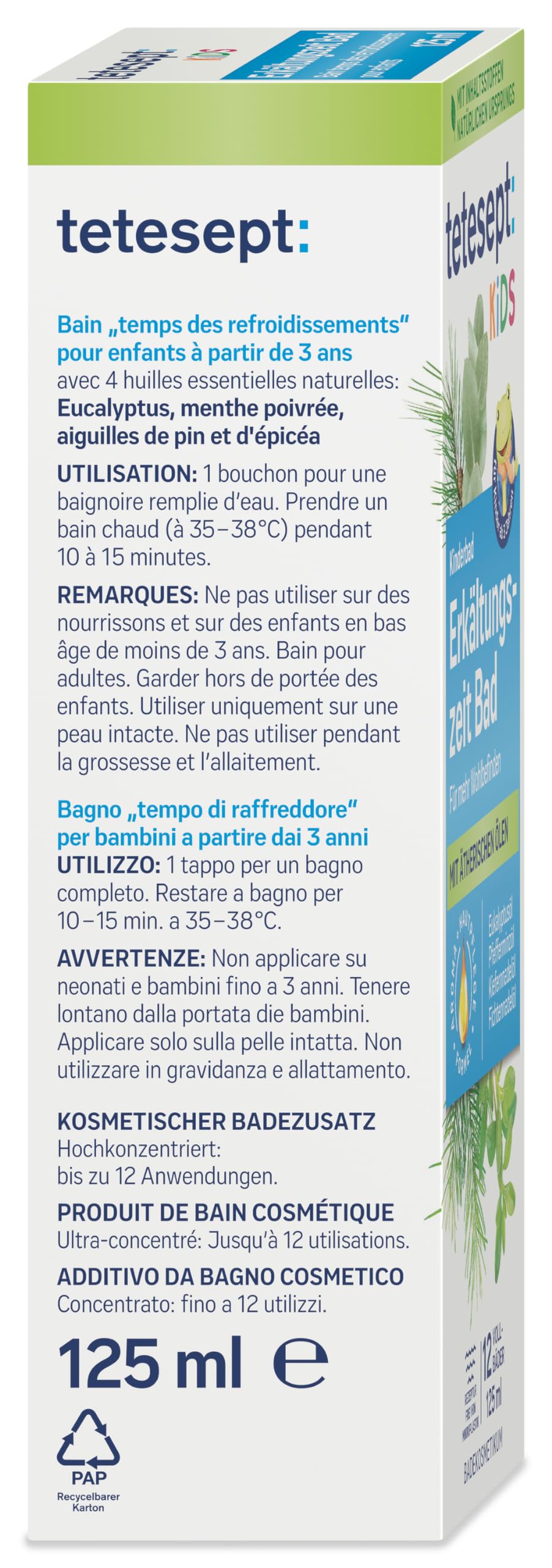 Tetesept Kinderbad Erkältungszeit Bad mit 5 ätherischen Ölen, 125 ml Solution
