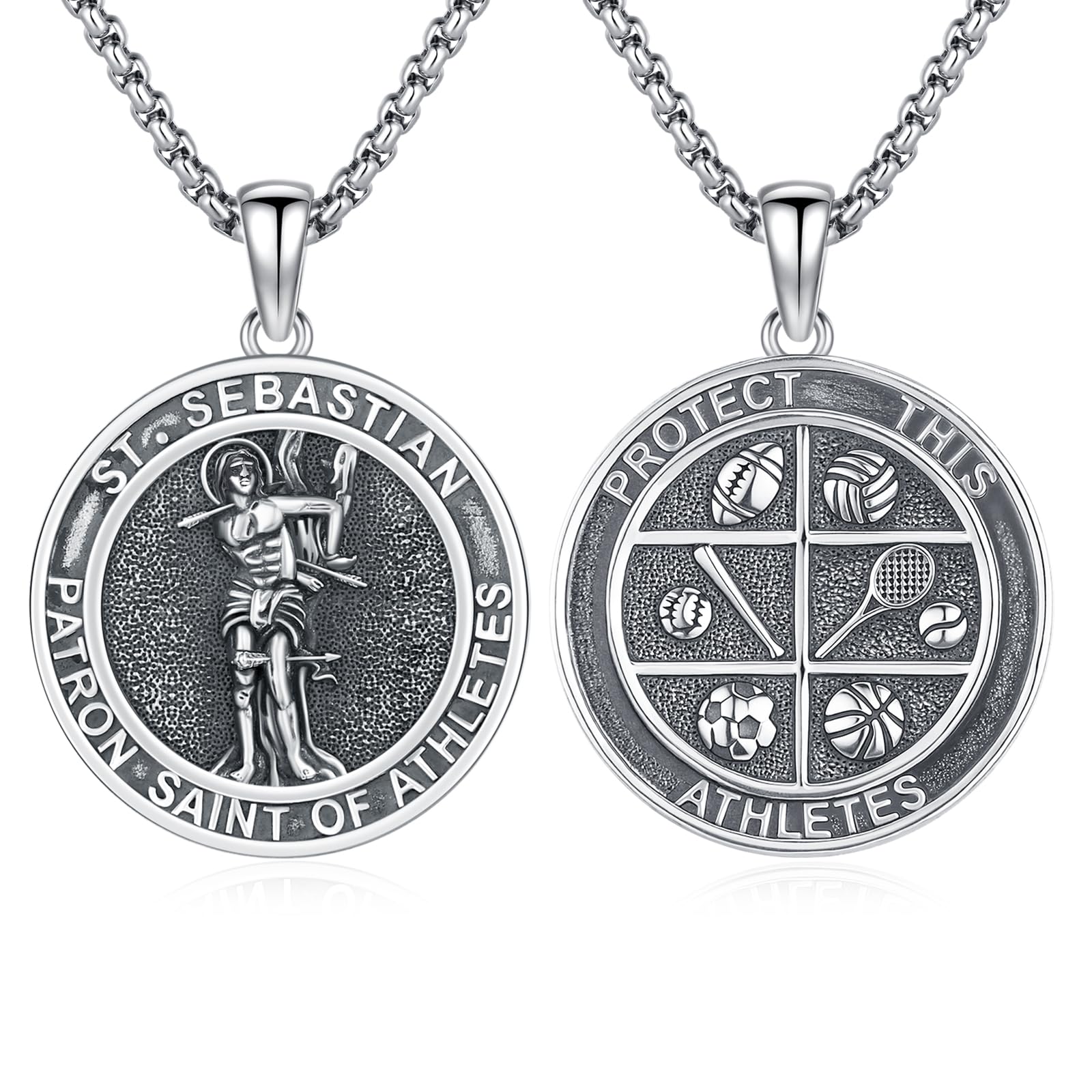 Silver/14K Gold Patron Saint Medal Amulet Necklace for Men Women