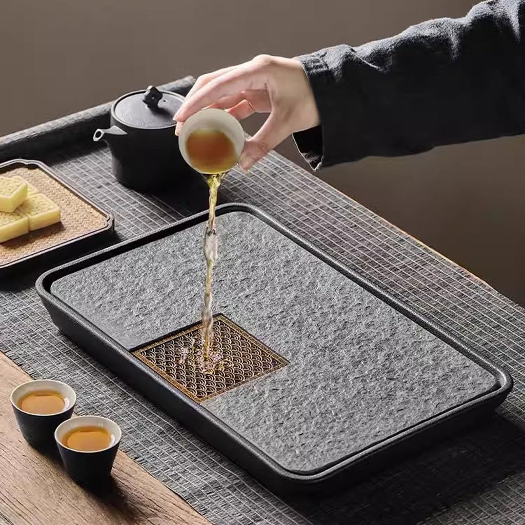 Bandejas de té para servir sala de estar, hogar, bandeja de té seco, oficina, alta calidad, piedra negra y dorada, bandeja de almacenamiento de agua pequeña bandeja de té