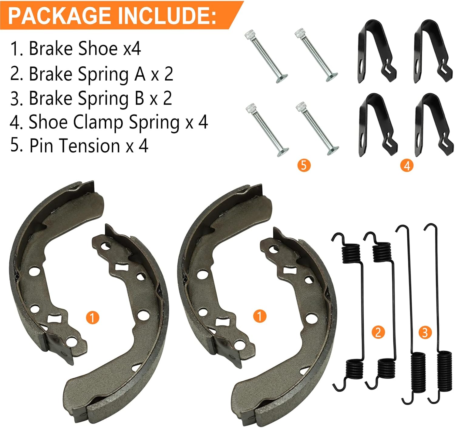Front Brake Shoes Springs Pins for Suzuki King Quad KingQuad 250 300 LT-4WD-X LT-F4WD-X LT-F300-F, OEM# 54400-39840