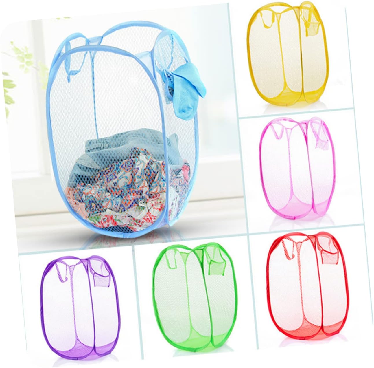 Garneck Foldable Mesh Laundry Hamper Basket for College Pink Breathable Dirty Clothes Storage Side Pocket Easy to Carry for Spaces and Camping