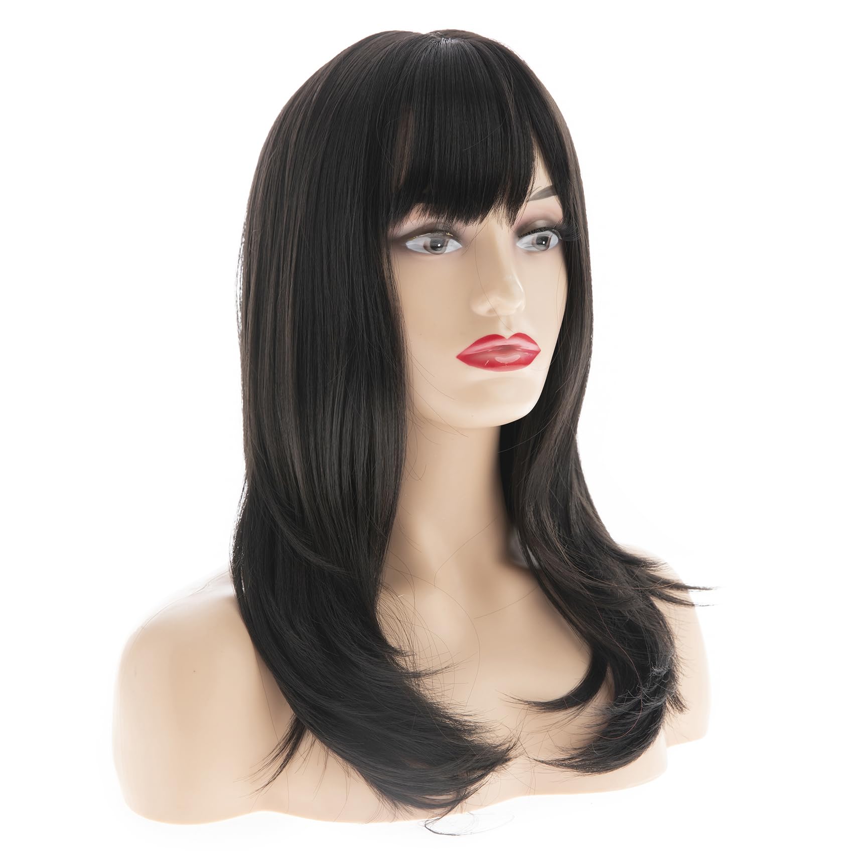 Baruisi Long Straight Black Wig with Bangs Synthetic Natural Black Soft Hair Wigs for Women Daily Party Use,20inches - Image 3