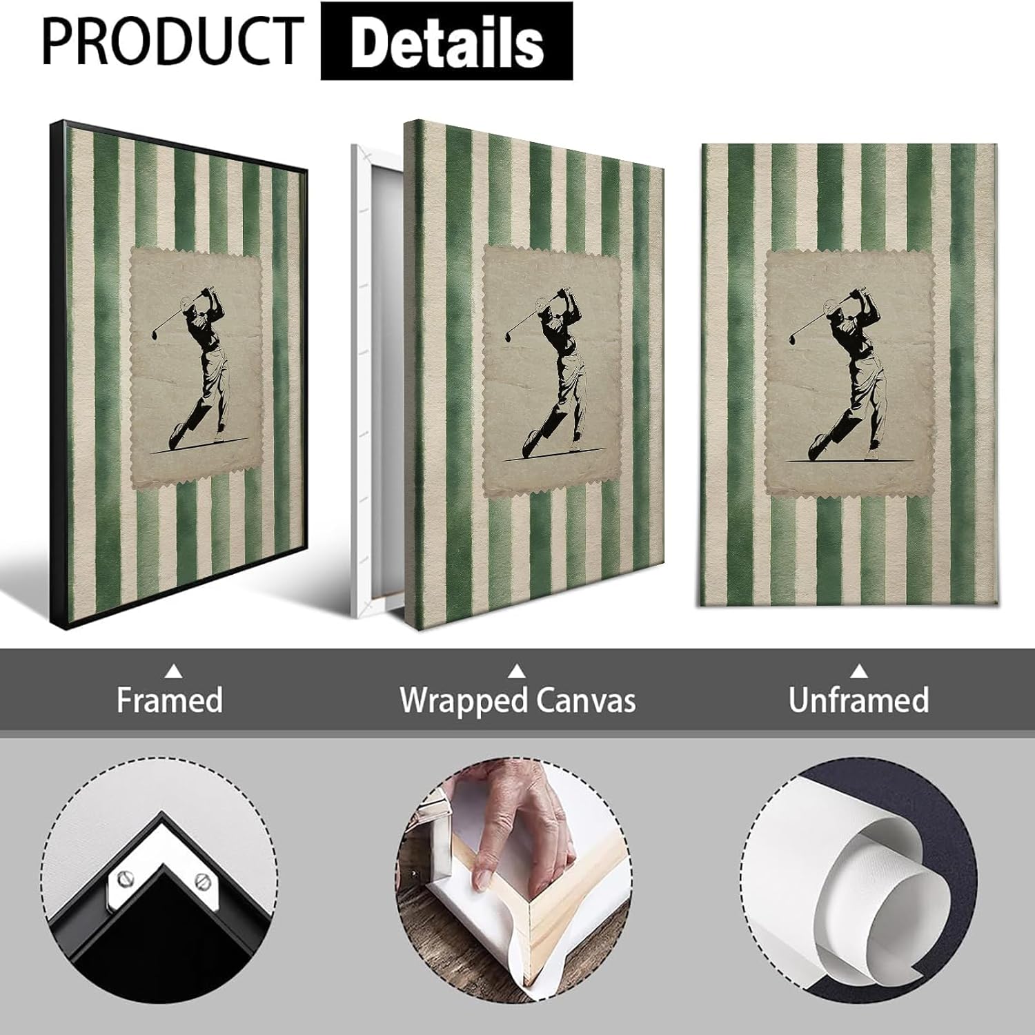 Vintage Golf Stamp Postage Canvas Posters Trendy Green Striped Golfer Wall Art Retro Golf Swing Prints Painting For Living Room Bedroom Dorm Wall Decor 8x12in Unframed - Image 2