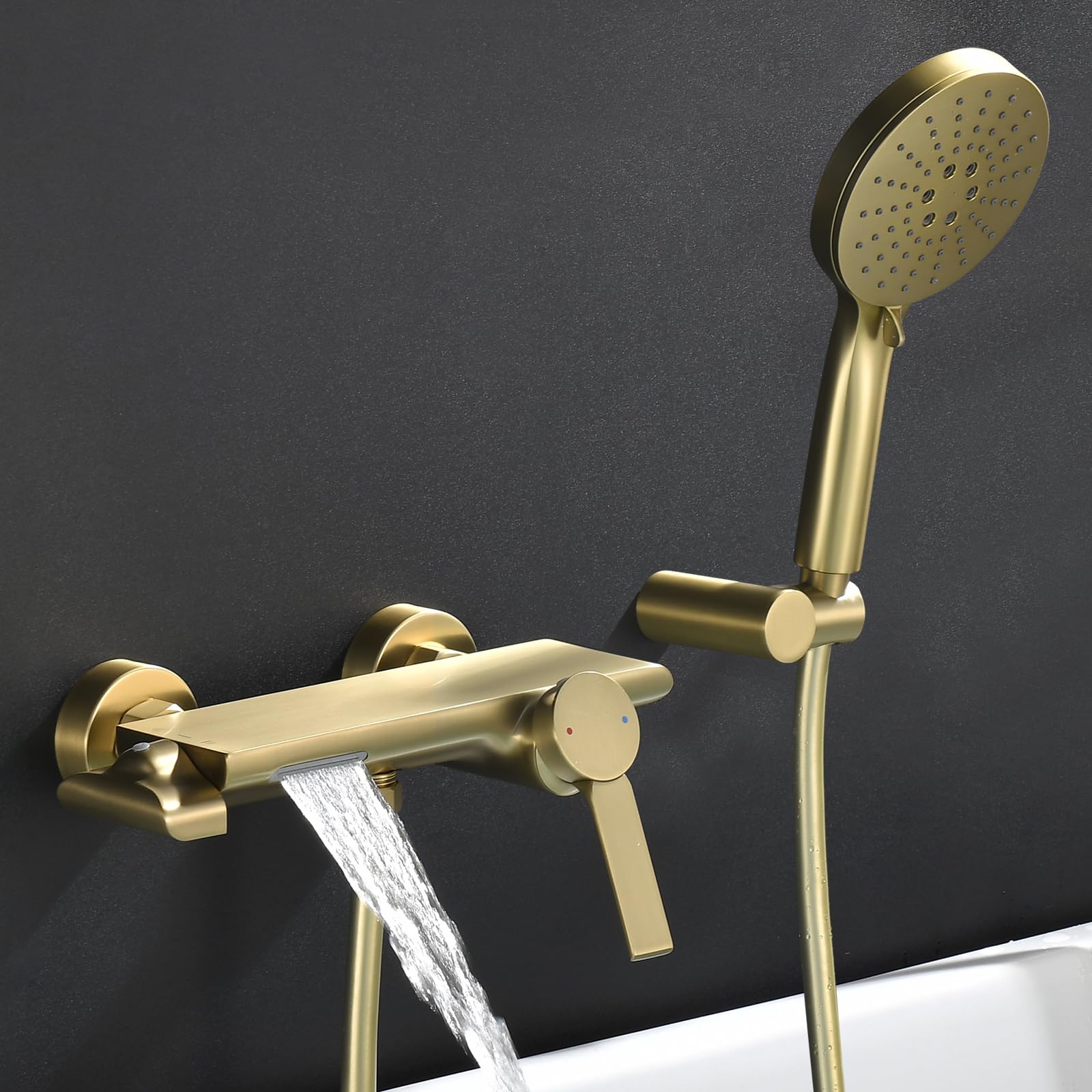 d Bateria wannowa z prysznicem ręcznym, wodospad, mosiężny zestaw prysznicowy z 3 funkcjami, wąż 150 cm, armatura łazienkowa do spa