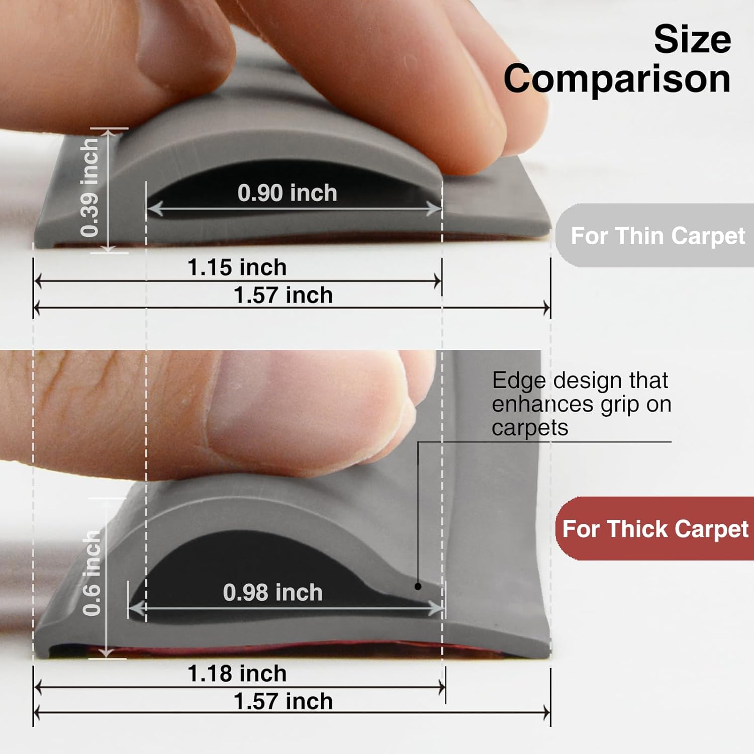 Flexible Carpet Edge Trim – Self-Adhesive Waterproof Cuttable Safety Edging for Thick Rugs & Mats, Peel & Stick Floor Transition Strip, (Fits High-Traffic Area Thick Carpets Up to 15mm,Deep Grey-20Ft)
