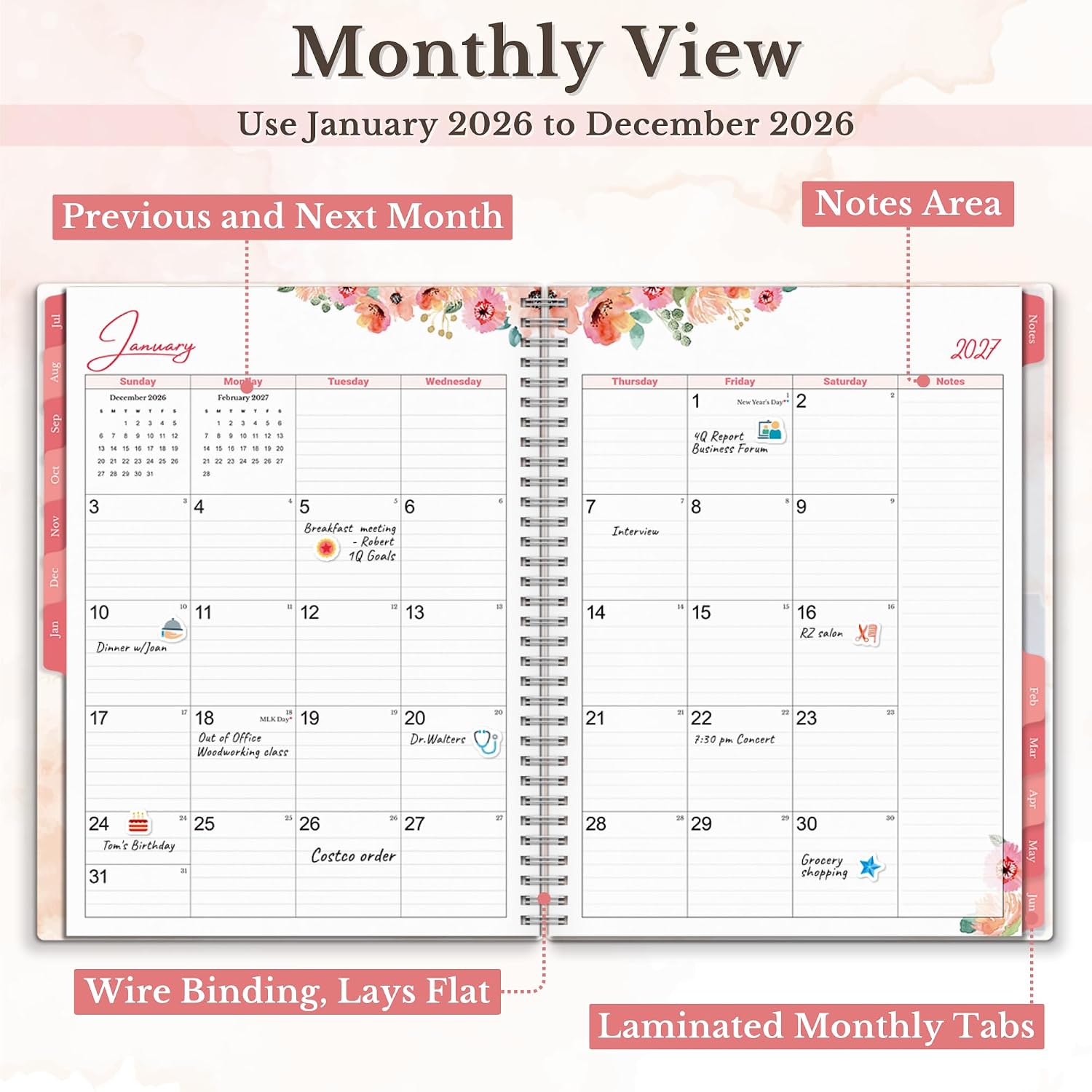 CRANBURY 2026-2027 Planner 8.5x11, Weekly Monthly Floral Planner image 5