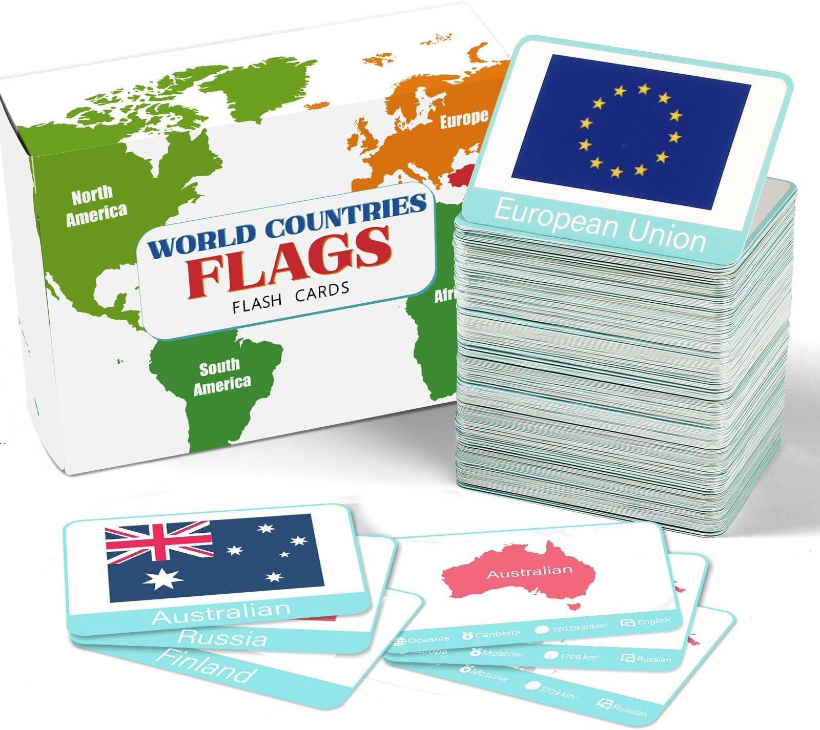 244PCS Countries of The World Flags Flash Cards Country Continent Capitals Population Country Flag Geography Educational Cards Game Gift for Family & Adults All Countries Flags of The World