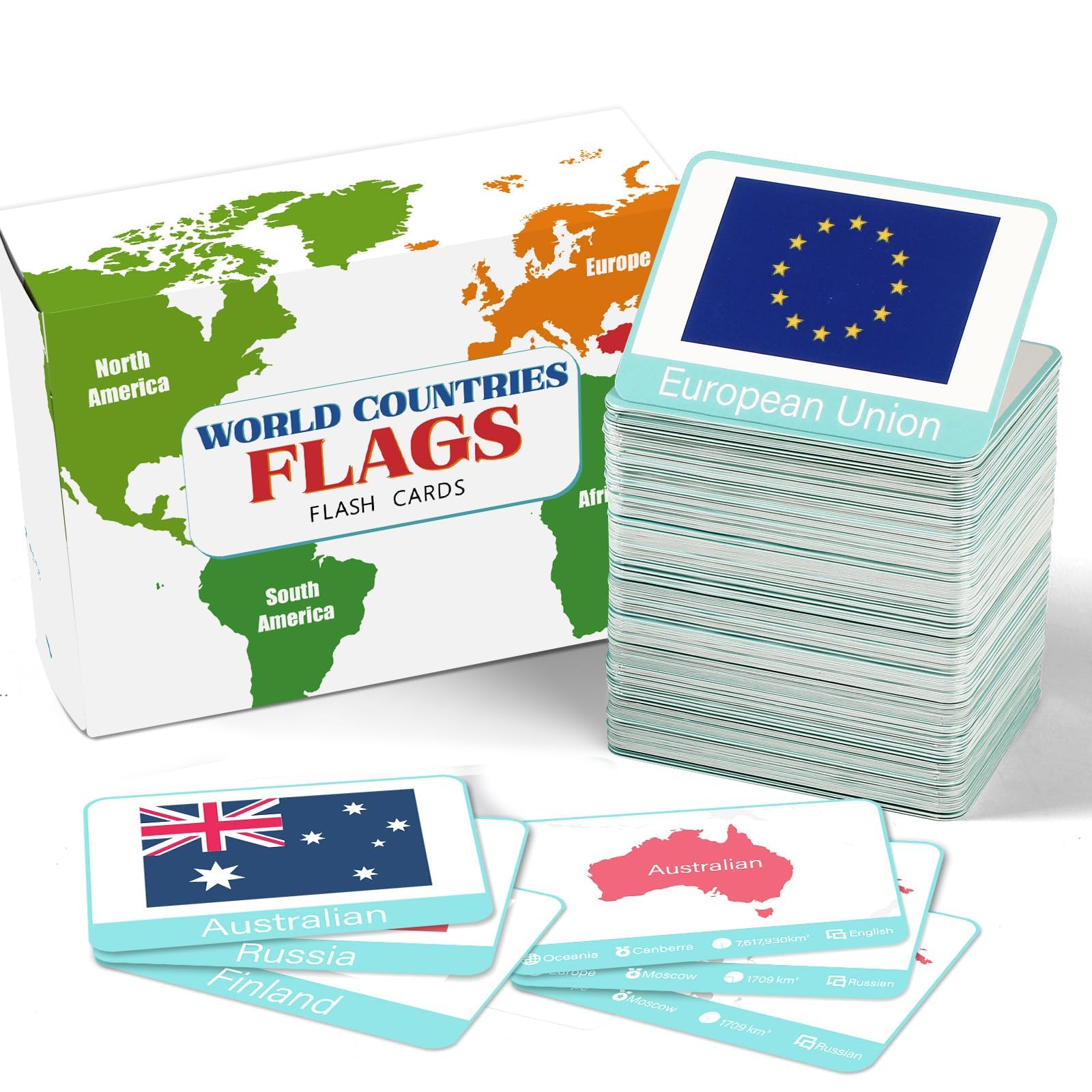 244PCS Countries of The World Flags Flash Cards Country Continent Capitals Population Country Flag Geography Educational Cards Game Gift for Family & Adults All Countries Flags of The World