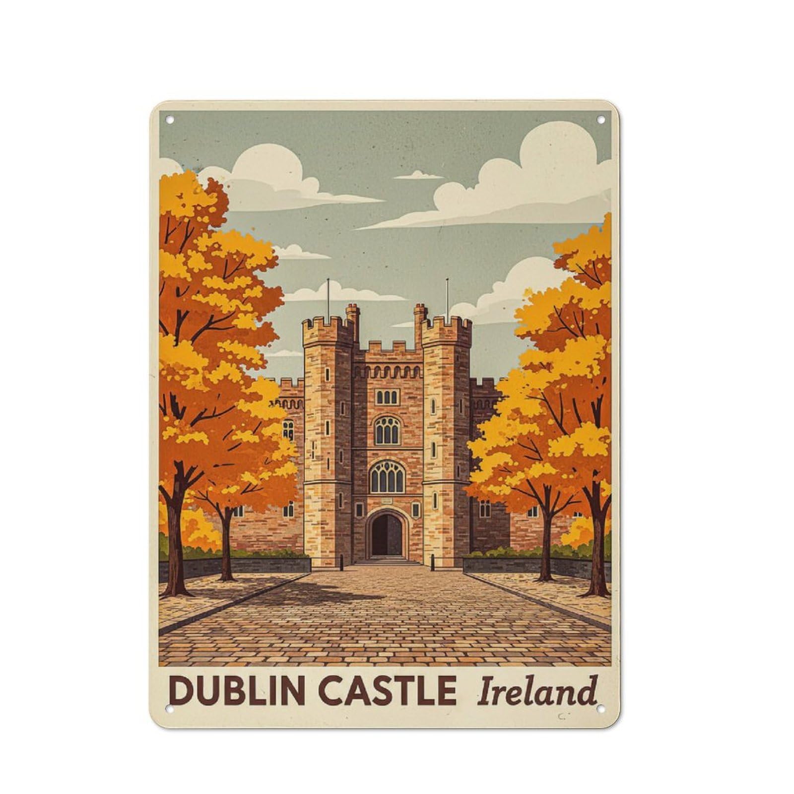 Junmoney Style-1 For Garden Room Or Summerhouse, Dublin Castle Ireland Autumn Retro Metal Sign 40X30cm, For Vintage Wall Decor Fans, For Metal Sign Collectors