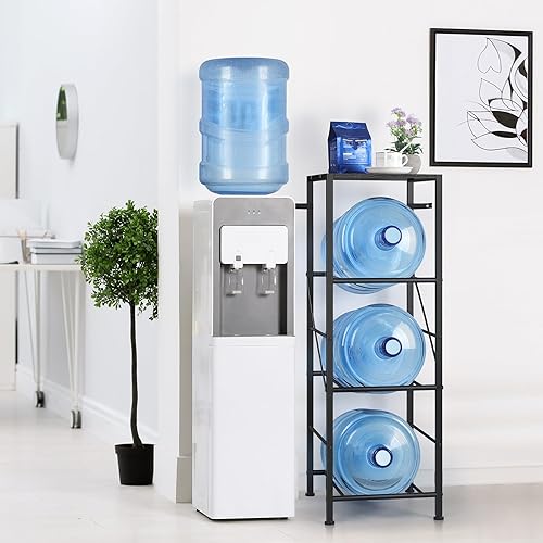 Miniatura 2 de Soporte para botella de agua de 5 galones, soporte para jarra de agua de 3 niveles con estante, soporte para jarra de agua con ruedas, organizador