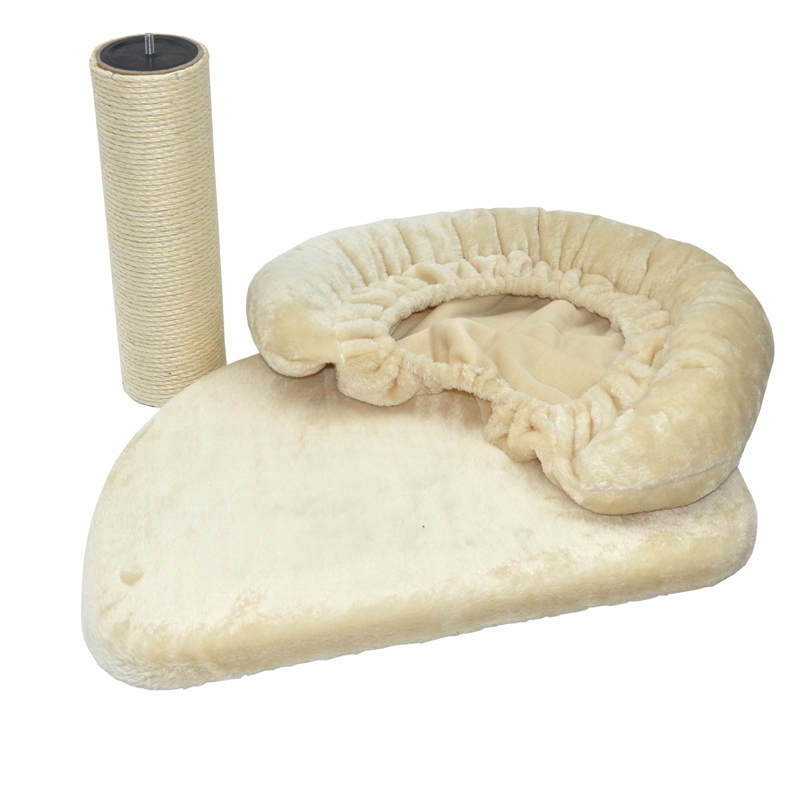 nanook Katzen Liegeplatz Katzenbett XL 60 x 40 cm inkl. Kratzstamm 35 cm, für große Katzen geeignet, Kratzbaum Erweiterung, Farbe: beige
