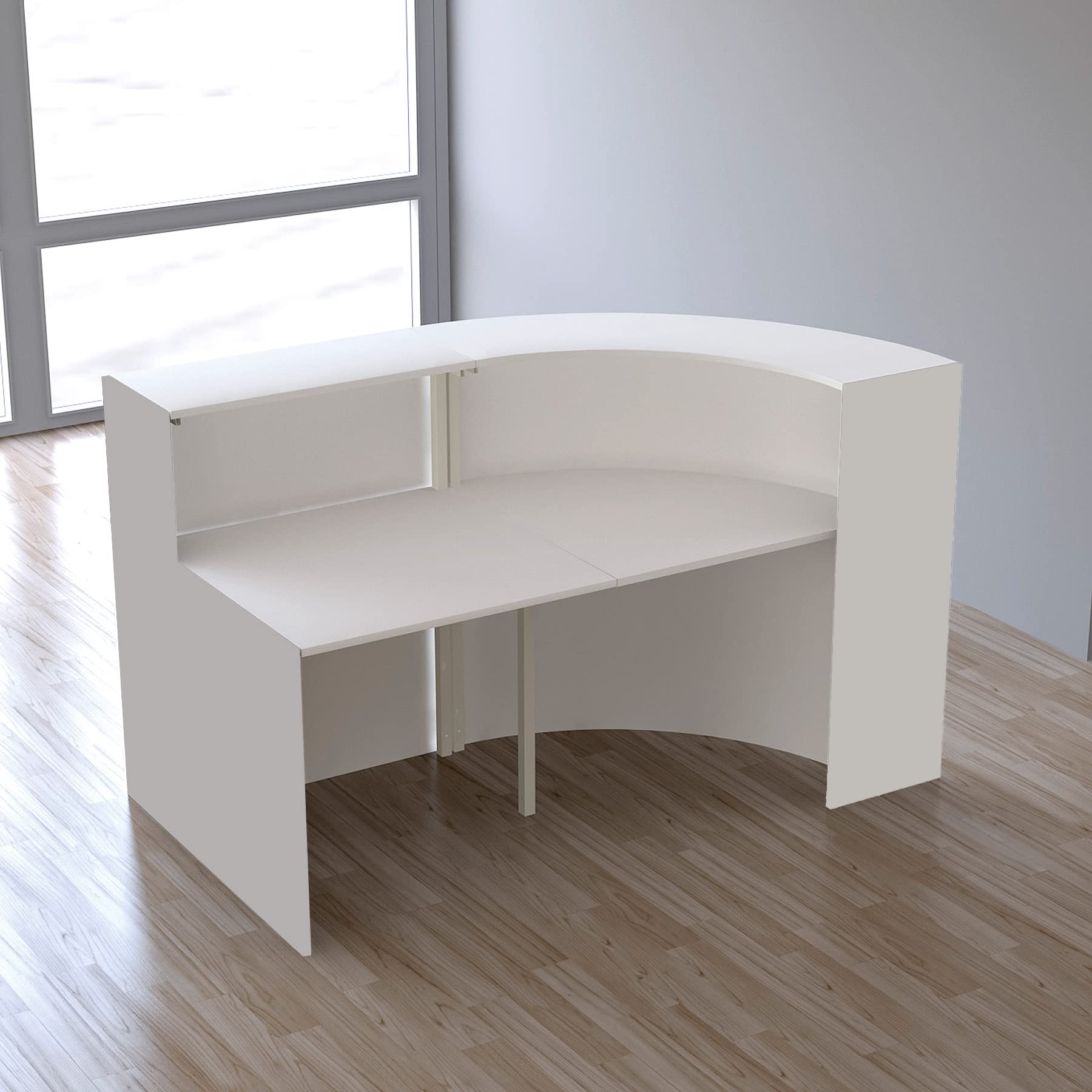 Schrank & Stuhl L-Bogentheke Surround - Beratungstheke für den Empfangsbereich, 112 x 175 x 95 cm (HxBxT), Weiß