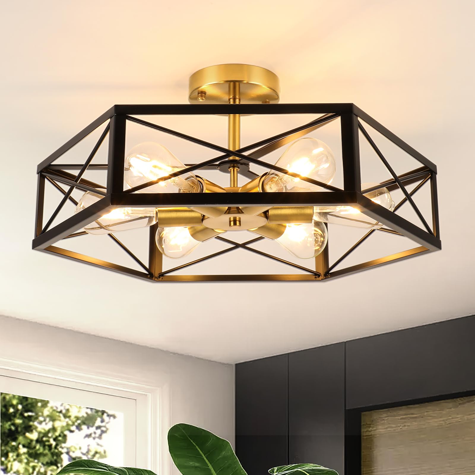 WILON Industrial Semi Flush Mount Ceiling Light, 19.68