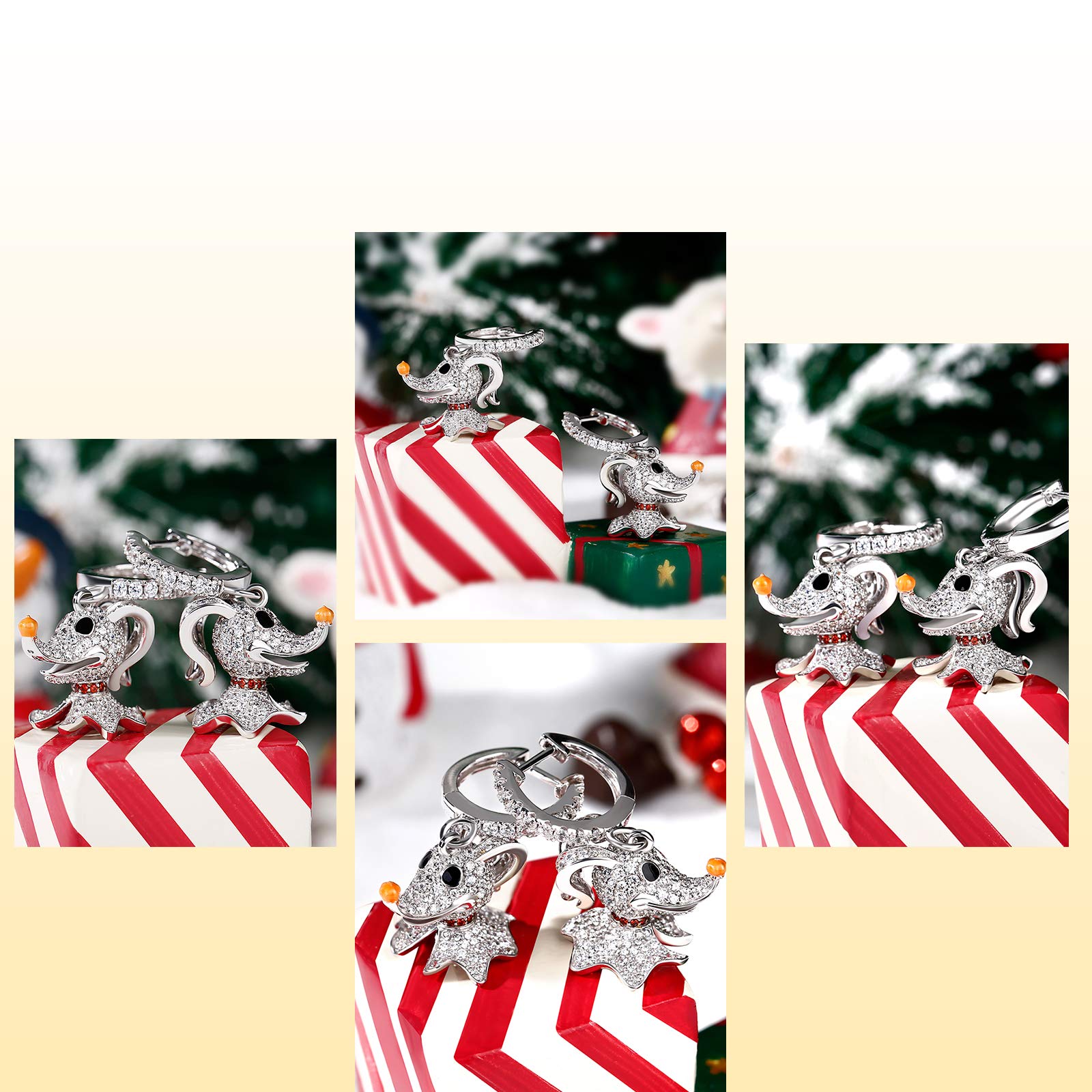 Jeulia 1 Carat Zero Nightmare Before Christmas Necklace for Women Men 925 Sterling Silver White Diamond Pendant Necklace Halloween Jewelry Romantic Jewelry Gift for Her X-mas Festival Birthday Gift