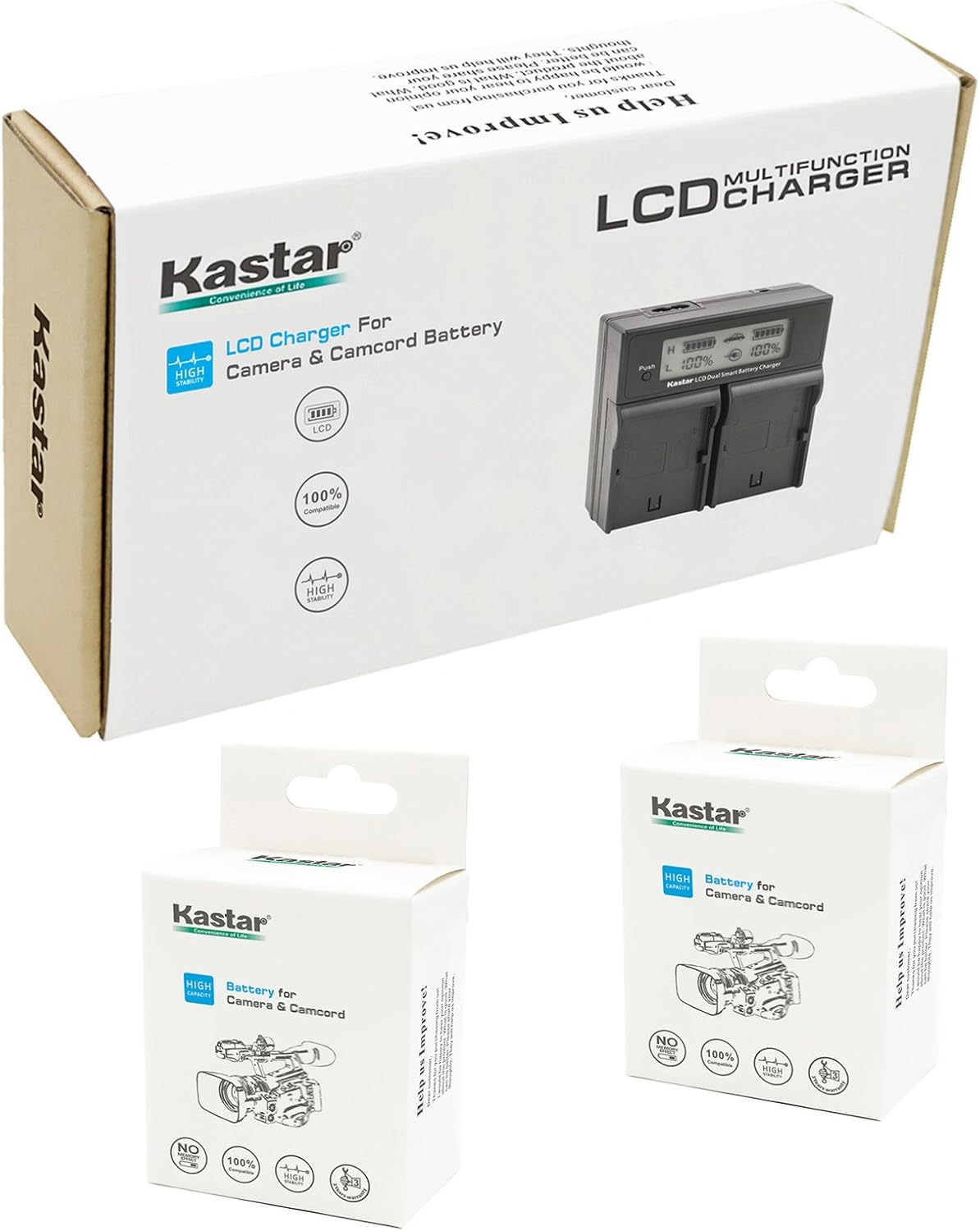 Kastar LCD Fast Charger + Battery 2x for Panasonic AG-VBR89G AG-VBR59 AG-VBR118G AG-BRD50 AG-B23 AG-DVX200 AG-AC8 AG-AC90A AG-DVC30 AG-HPX250 HPX255 AJ-PX230 AJ-PX270 AJ-PX298 AJ-PG50 HC-MDH2 HC-X1000