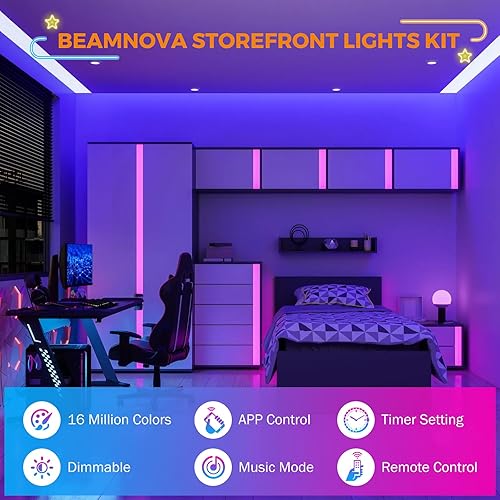 Miniatura 5 de BEAMNOVA Kit de luces LED RGB de 120 pies para negocios, control de aplicación Bluetooth, controles remotos, transformadores de voltaje CA de 120 V