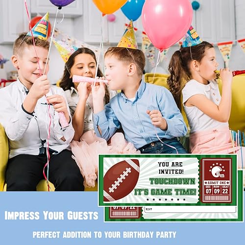 Miniatura 6 de UBLURO Invitaciones para fiesta de cumpleaños de fútbol, 20 boletos + 20 sobres, boleto estilo rugby tarjetas de invitación para fiestas de