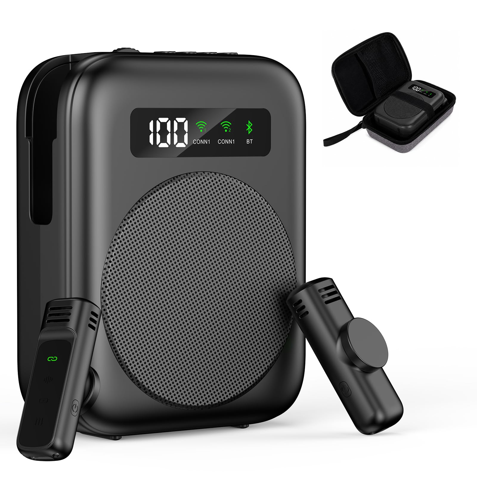Voice Amplifier with Bluetooth lavalier Microphone, Teacher Bluetooth Amplifier, Portable Voice Amplifier, Clip on Microphone System Bluetooth Speaker (Black)