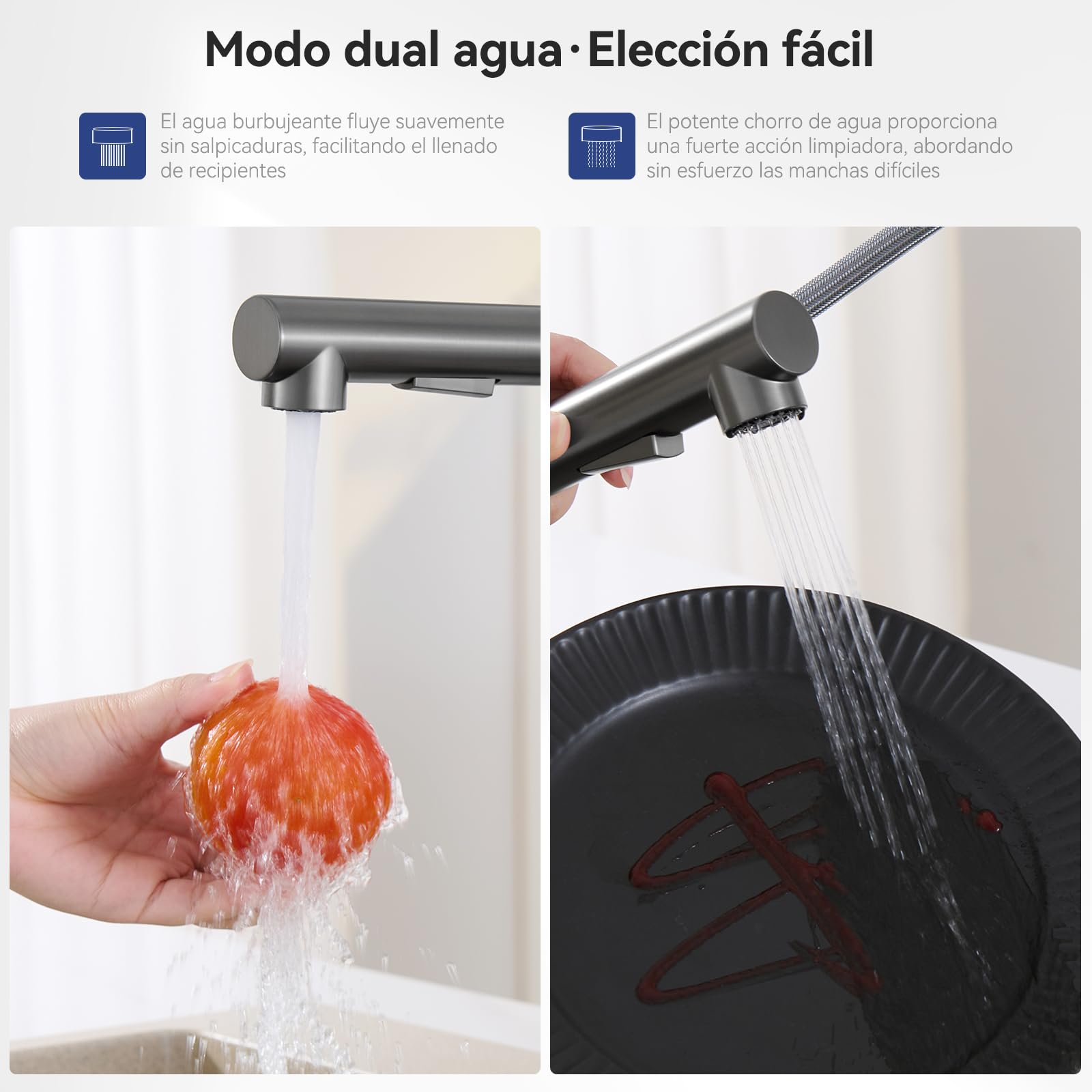 Robinet de cuisine noir anthracite - Robinet de cuisine extensible haute pression - Mitigeur de cuisine avec douchette - Deux types de jet d'eau - Robinet d'évier en acier inoxydable