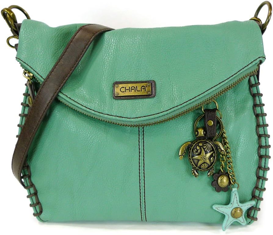 CHALA Charming Crossbody Bag With Flap Top and Zipper or Shoulder Handbag with Sea Turtle Keychain - 9 Colors