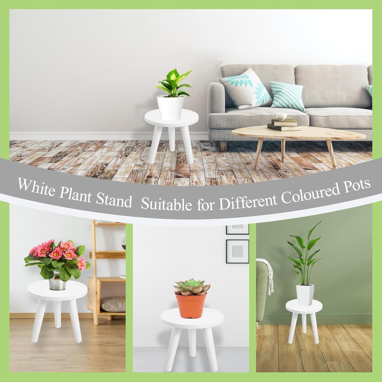 2PCS Samll Plant Stand Indoor/Outdoor for Plants,Wood White Planter Stands Holder Mid Century Pedestal Shelf,Sturdy Short Flower Rack Boho Short Plant Table 8.6"Tall Wooden Plants Stool for Garden