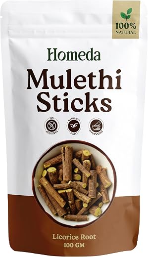 Homeda Mulethi Stick Organic (100 g) | Licorice Root Tea | Yashtimadhu Sticks Whole for Face Pigmentation | Athimathuram P...