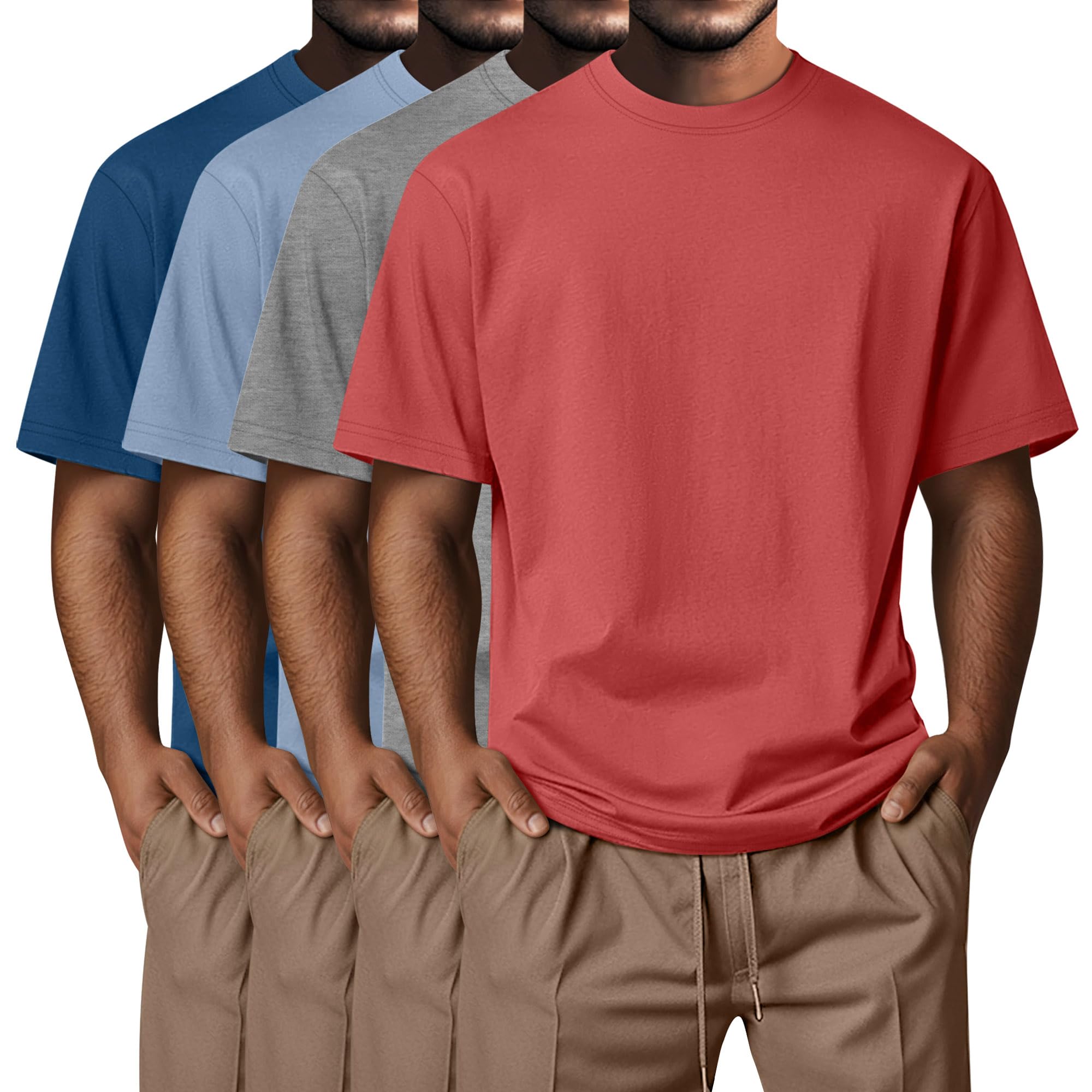 Neer 4 Pack Men's Big and Tall Shirts Summer Cotton Short Sleeve Tee Crew Neck Casual Top Basic Oversize T Shirts
