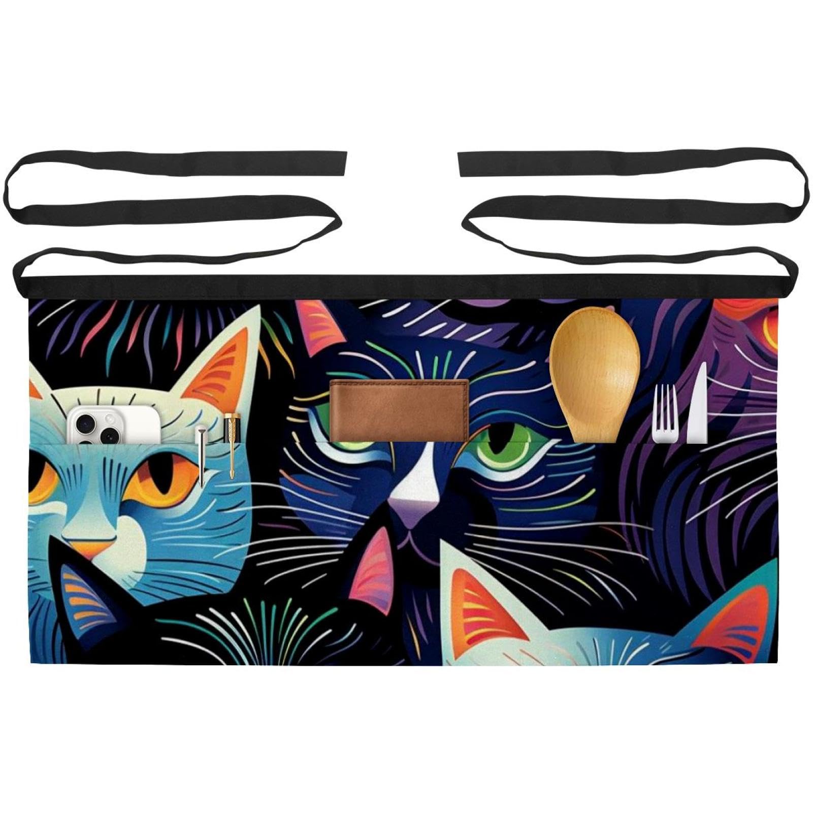 3 Pockets Waist Apron, 3 Packs Short Server Aprons, Map Tiles Kitchen Chef Aprons, Work Half Apron for Waitress Waiter