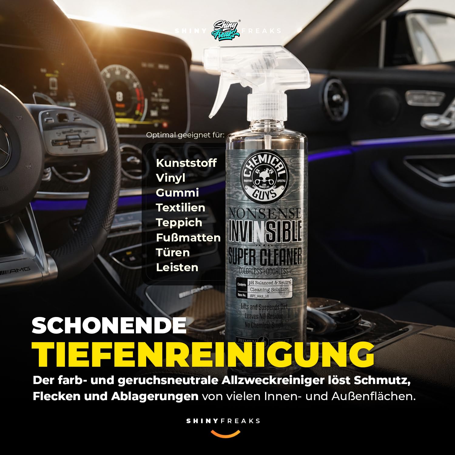 Chemical Guys Interior Detail Kit: Nonsense 473ml + Total Interior 473ml + Brush + 3 Mikrofasertücher + Handschuhe | Innenraum reinigen und pflegen | 7-teilig