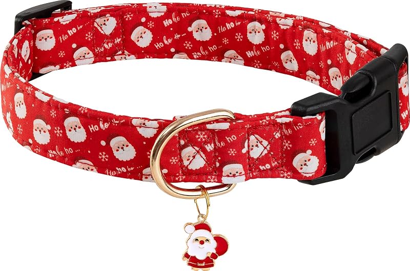 Coleira para Cães PREHAI Vermelha com Estampa de Papai Noel, Algodão Macio e Ajustável
