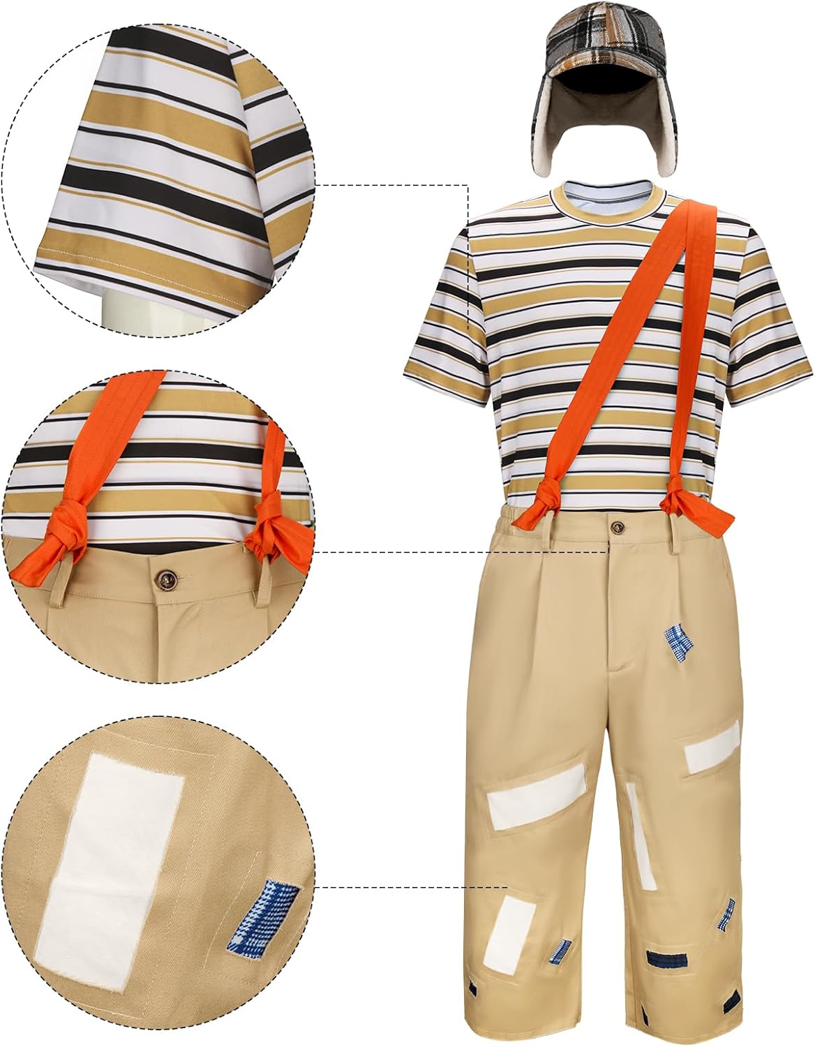 Adults Costume Striped T-shirt Hat Straps Pants Outfit Halloween Cosplay Uniform Set - Image 4