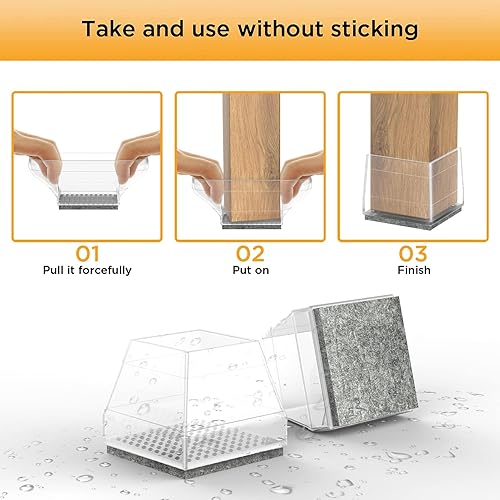 Miniatura 4 de Protectores cuadrados transparentes para patas de silla para suelos de madera dura, 24 tapas de silicona para patas de silla para evitar arañazos y