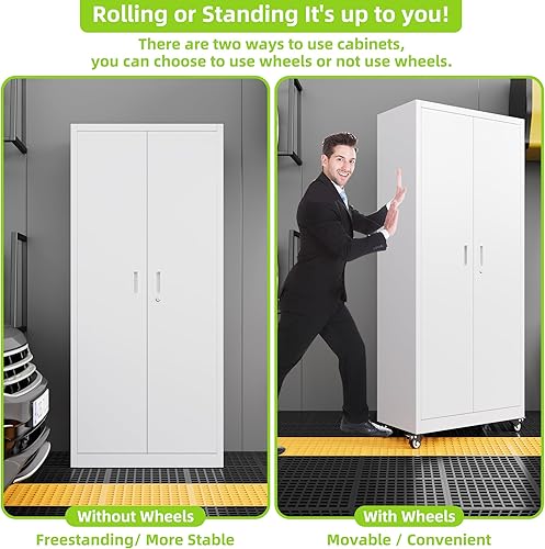 Miniatura 150 de Armario de almacenamiento de metal con tablero de clavijas de 31.5 x 31.5 x 16.5 pulgadas, armario de almacenamiento de acero con cerradura con 5