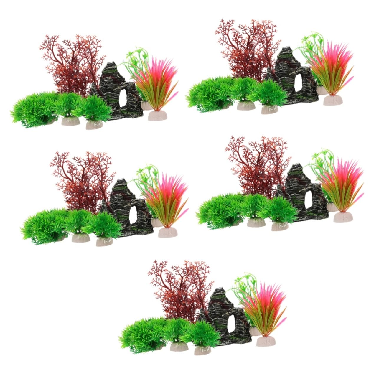 Sosoport 5 Juegos De Plantas De Agua Artificiales Decoración Cuenco De Red Accesorios para Peces Calentador Tanque Ollas Acuario Alimentador Automático Soporte para Estanque