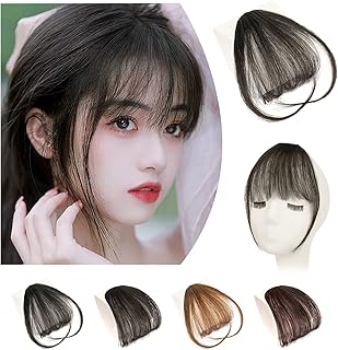 Peacoco 前髪ウィッグ 部分ウィッグ 前髪 ウィッグ 人毛 ぱっつん レディース 自然 つけ前髪 耐熱 バレない 薄型 長め ふわふわ 総手植え クリップ 着用簡単 普段使い向け エクステ ウィッグ 前髪 つけ毛 ヘアピース 前髪だけウィッグ サイド